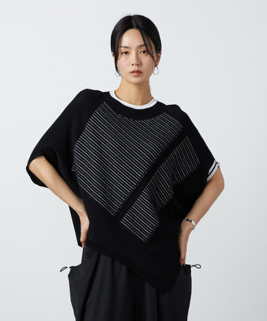 点々ストライプ ダイヤ型ニットプルオーバー