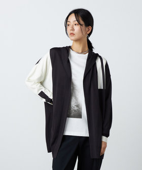 ライン入りフード付き ニットカーディガン