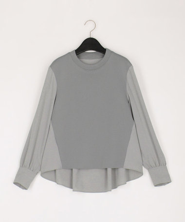 〔 +サイズ 〕 バックサテン梨地 ニットドッキングブラウス