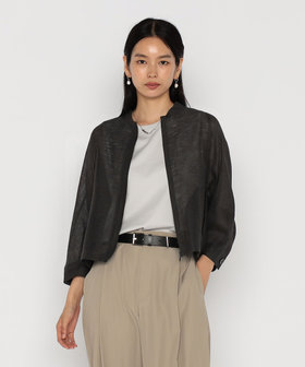 〔 +サイズ 〕 綿麻からみ 麻メッシュブルゾン