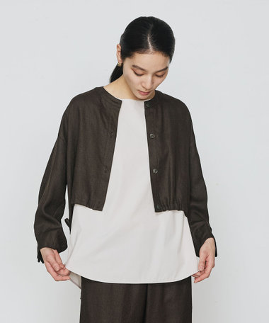 〔 +サイズ 〕 麻調合繊 レイヤードブルゾン