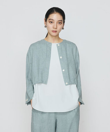 〔 +サイズ 〕 麻調合繊 レイヤードブルゾン