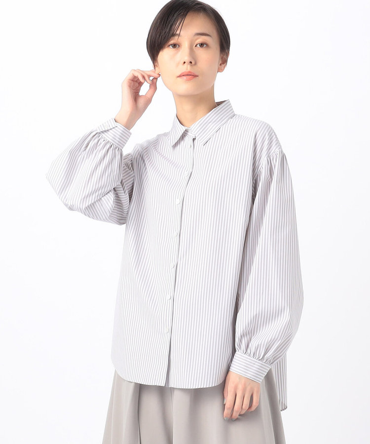 〔 +サイズ 〕 ストライプブロード お袖たっぷりストライプブラウス