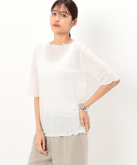 〔＋サイズ〕【洗える】シアーテレコ Tシャツ