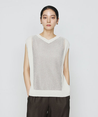 〔 +サイズ 〕 【2WAY】和紙×peフリーゼヤーン スクエアメッシュベスト