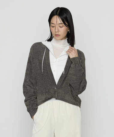 〔 +サイズ 〕 ストレッチモール マシュマロニットショートカーディガン