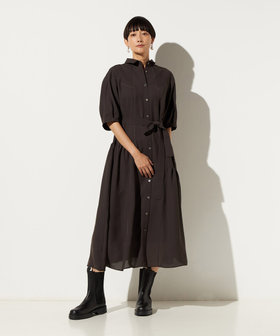 シルキードライツイル ステッチライン ロングシャツドレス