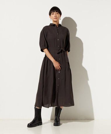 シルキードライツイル ステッチライン ロングシャツドレス