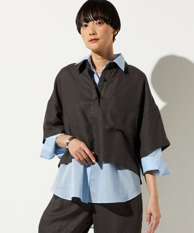 麻調合繊 レイヤードポロシャツ