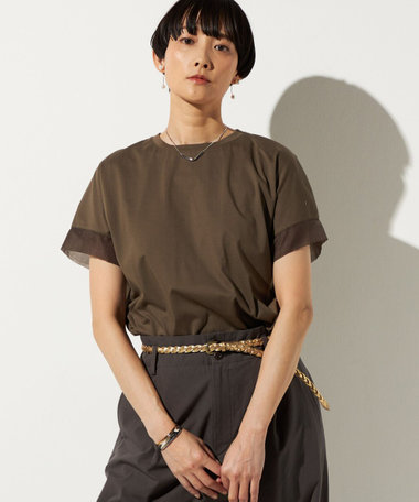 プレーティング天竺 袖シアーTシャツ