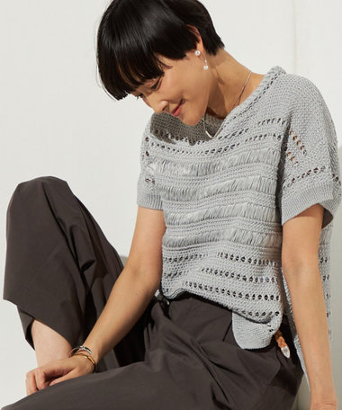 テープヤーンレーシーニットプルオーバー