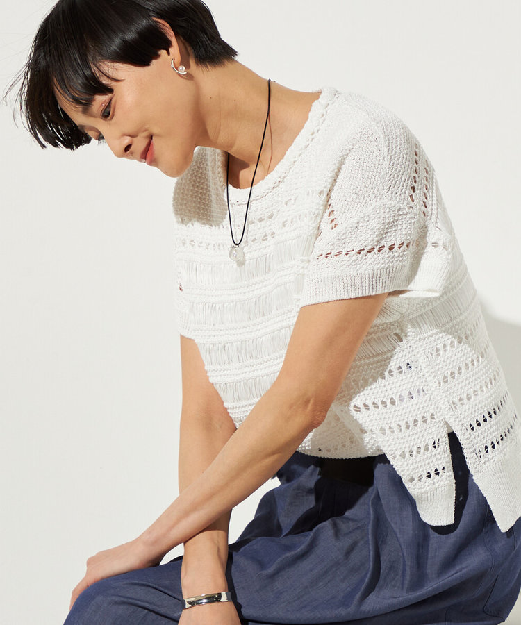 テープヤーンレーシーニットプルオーバー