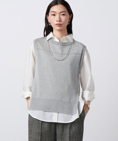 〔 +サイズ 〕 ドライタッチコットン ラメ切り替えベスト