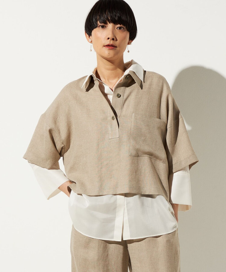〔 +サイズ 〕 麻調合繊 レイヤードポロシャツ