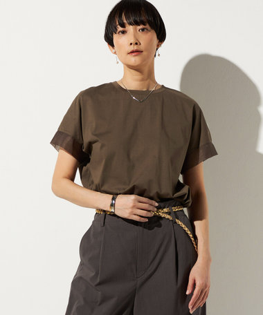 〔 +サイズ 〕 プレーティング天竺 袖シアーTシャツ