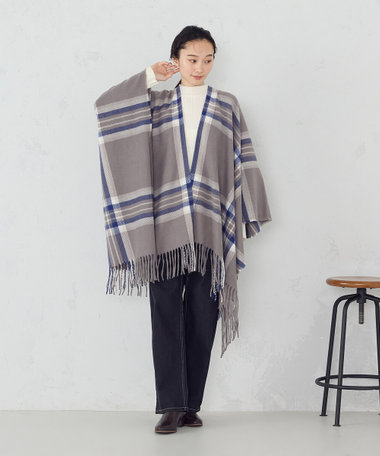 チェック柄 ポンチョストール