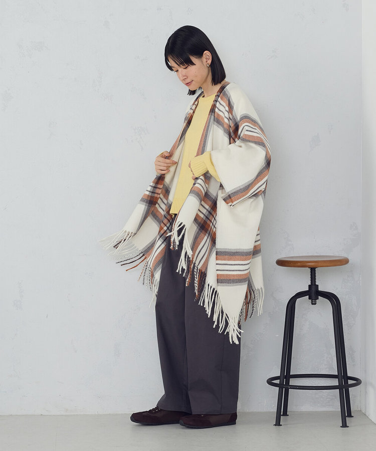 チェック柄 ポンチョストール