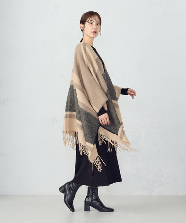 ボーダー柄 ポンチョストール