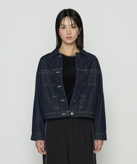 Sサイズ 〕10.5オンス空紡デニム フェイクファー襟付きデニム