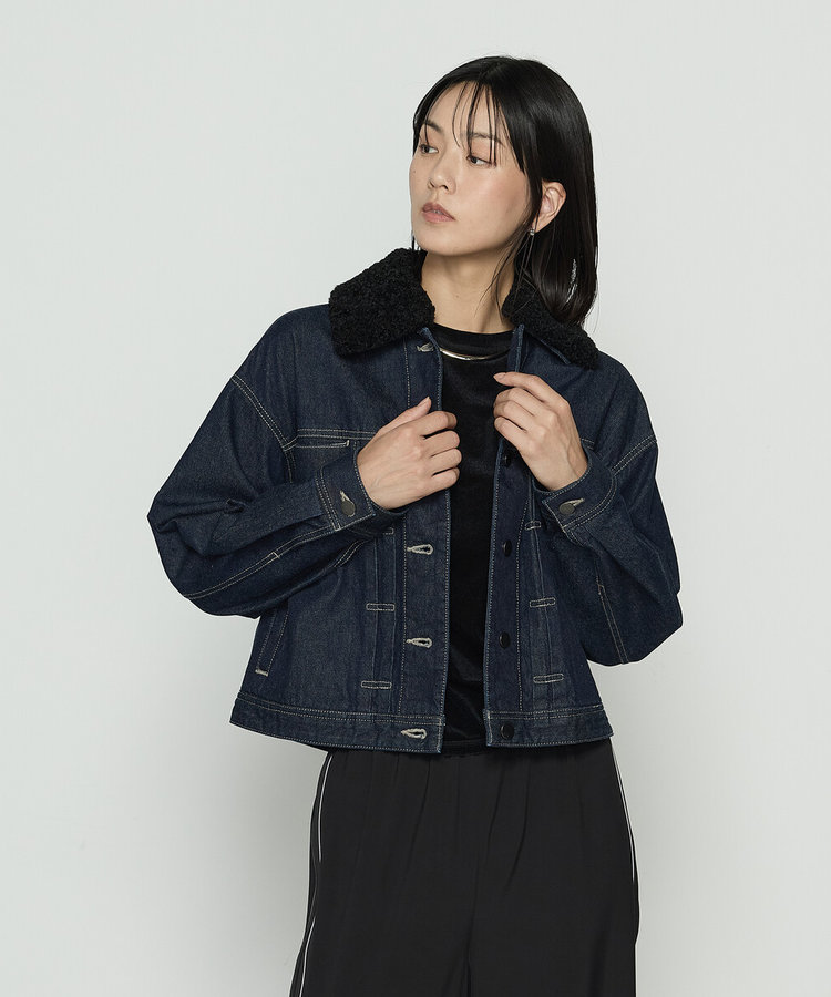 〔 Sサイズ 〕10.5オンス空紡デニム フェイクファー襟付きデニムジャケット