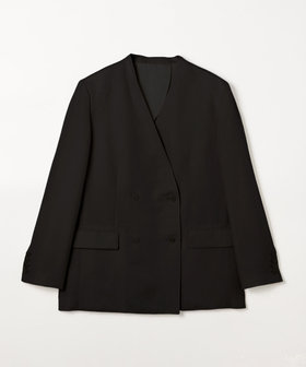 〔Sサイズ〕リネンウール Wブレストノーカラージャケット