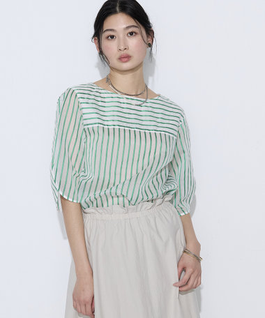 〔 Sサイズ 〕 キュプラリネン コットンシルクストライププルオーバー