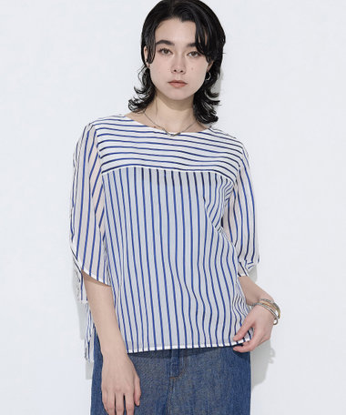 〔 Sサイズ 〕 キュプラリネン コットンシルクストライププルオーバー