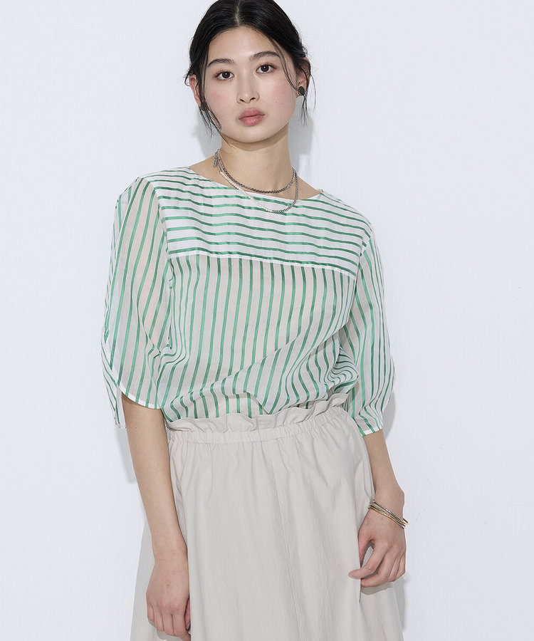 〔 Sサイズ 〕 キュプラリネン コットンシルクストライププルオーバー