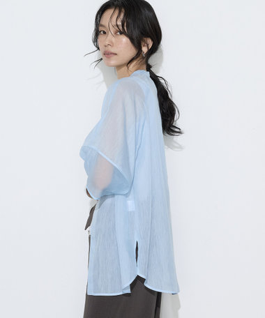 【Oggi 5月号掲載 滝沢カレンさん着用商品】〔 Sサイズ 〕 リネンポリエステルオーガンジー ラグランスリーブシャツ羽織り