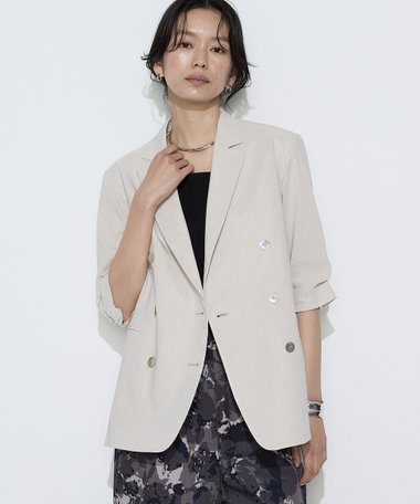 【Oggi 5月号掲載 滝沢カレンさん着用商品】〔 Sサイズ 〕 リネン／トリアセテートストレッチ ダブルブレストジャケット