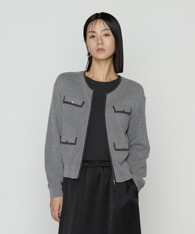 〔 Sサイズ 〕 モールジャカードニット ジップアップカーディガン