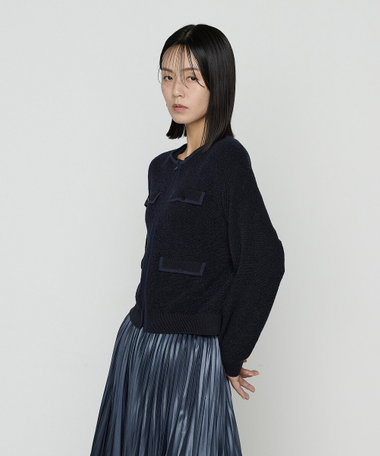 〔 Sサイズ 〕 モールジャカードニット ジップアップカーディガン