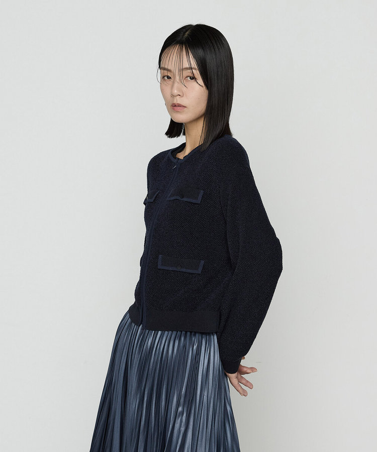 〔 Sサイズ 〕 モールジャカードニット ジップアップカーディガン