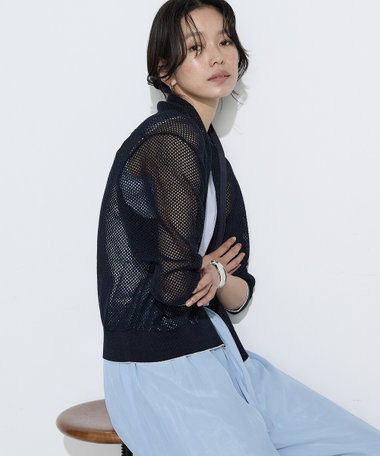 〔 Sサイズ 〕 リネンメッシュ ジップアップカーディガン