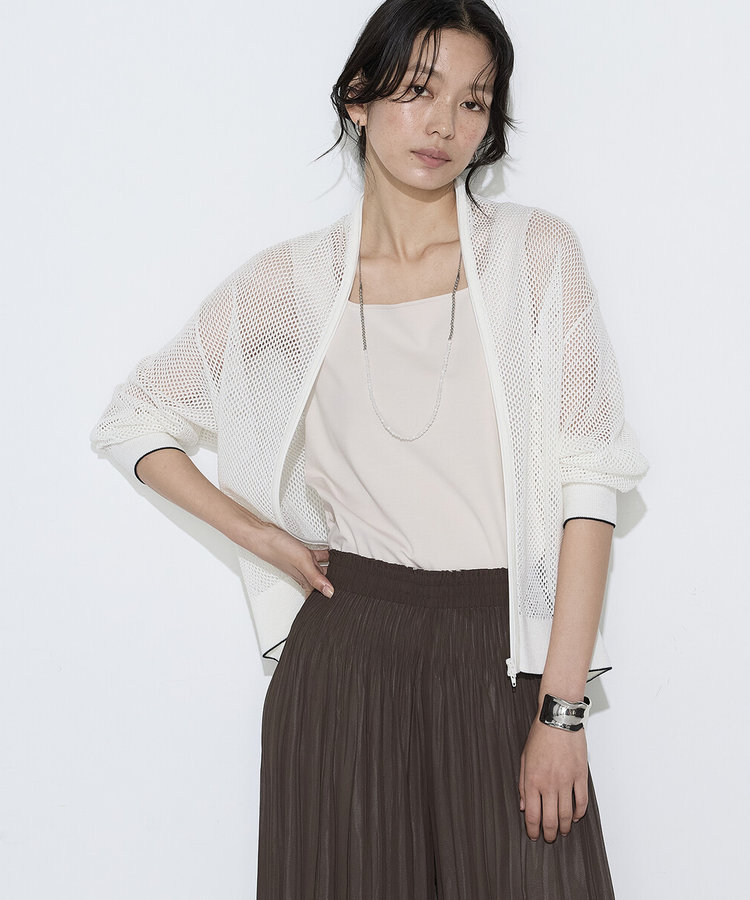 〔 Sサイズ 〕 リネンメッシュ ジップアップカーディガン