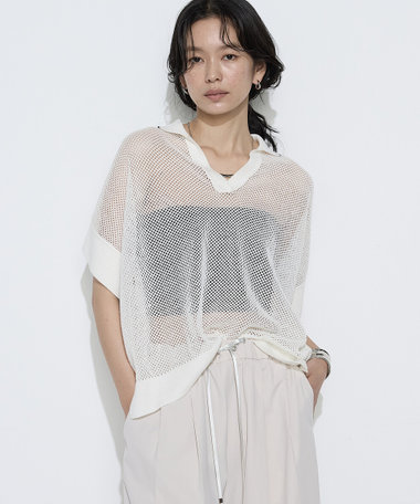 【Oggi 5月号掲載 滝沢カレンさん着用商品】〔 Sサイズ 〕 リネンメッシュ スキッパープルオーバー