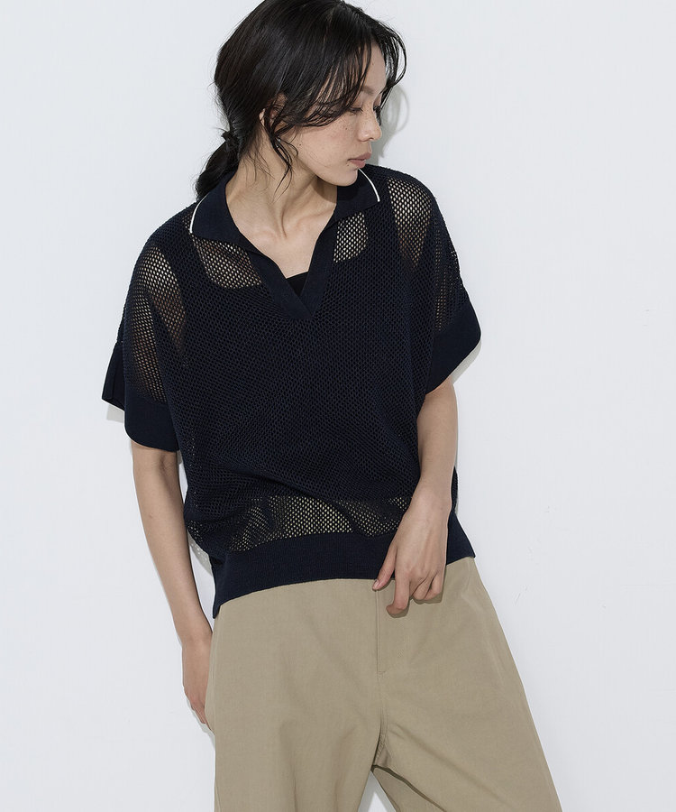 【Oggi 5月号掲載 滝沢カレンさん着用商品】〔 Sサイズ 〕 リネンメッシュ スキッパープルオーバー