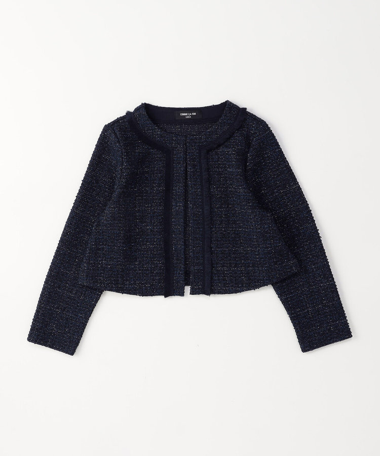 【オンライン限定カラー:ネイビー】ラメ混 ツイード調 ジャージー ボレロ(110-130cm)