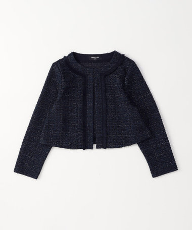 【オンライン限定カラー:ネイビー】ラメ混 ツイード調 ジャージー ボレロ(140-160cm)