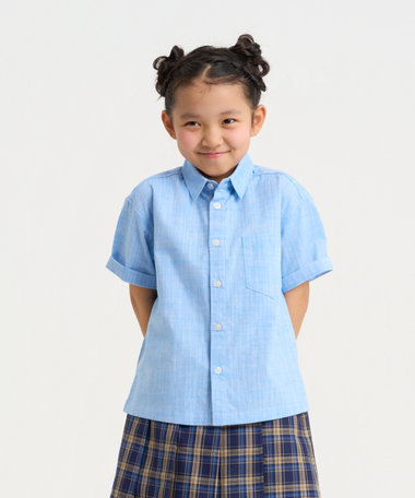 綿麻シャンブレー 半袖 シャツ