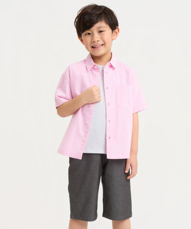 綿麻シャンブレー 半袖 シャツ