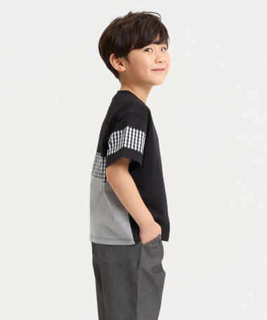 ギンガムチェック 切り替え 半袖Tシャツ