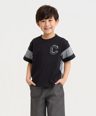 ギンガムチェック 切り替え 半袖Tシャツ