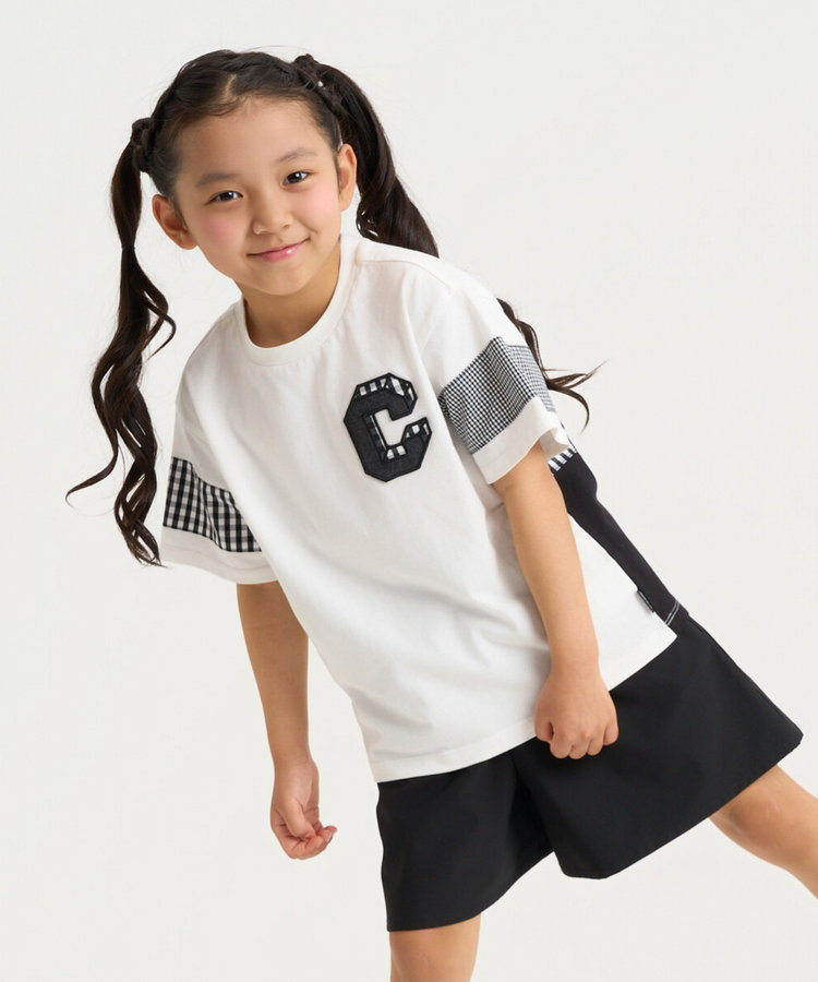 ギンガムチェック 切り替え 半袖Tシャツ