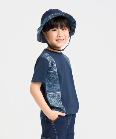 バンダナ柄プリント 切替半袖Tシャツ