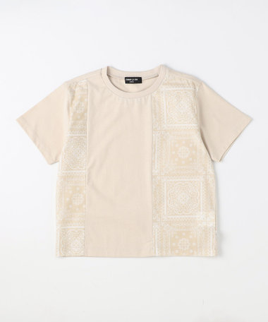 バンダナ柄プリント 切替半袖Tシャツ