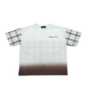サッカーチェック 切替グラデーション染め 半袖Tシャツ