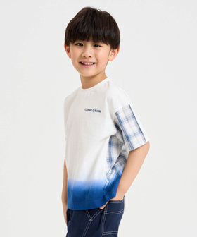サッカーチェック 切替グラデーション染め 半袖Tシャツ