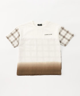サッカーチェック 切替グラデーション染め 半袖Tシャツ