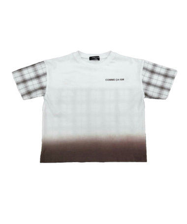 サッカーチェック 切替グラデーション染め 半袖Tシャツ